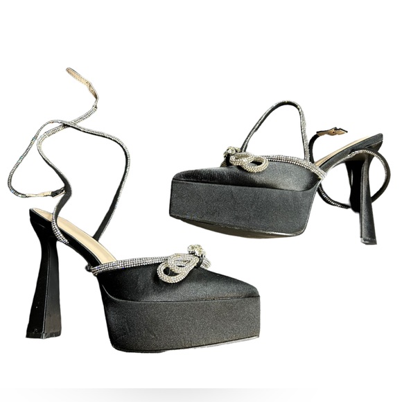 JENN ARDOR Women's Ankle Strap Pumps Crystal embelished platform high heels - Picture 4 of 9